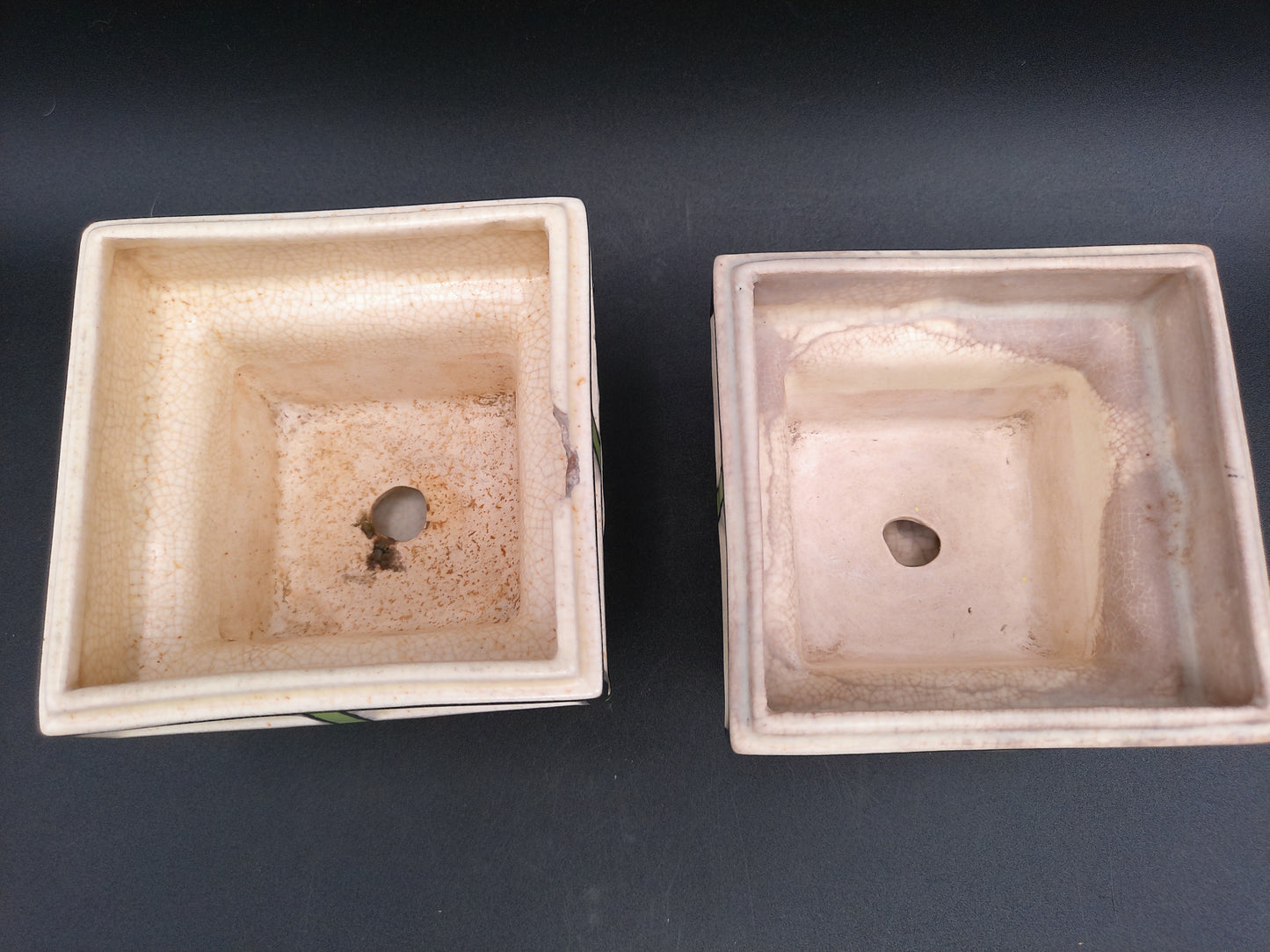 Pottery Planters Square Design and Stackable Vintage Lot of 2 Vintage by Daniel Johnston