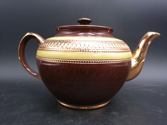 Pottery Made by Sadler in England Teapot  Brown Pink and Gold Stafford England