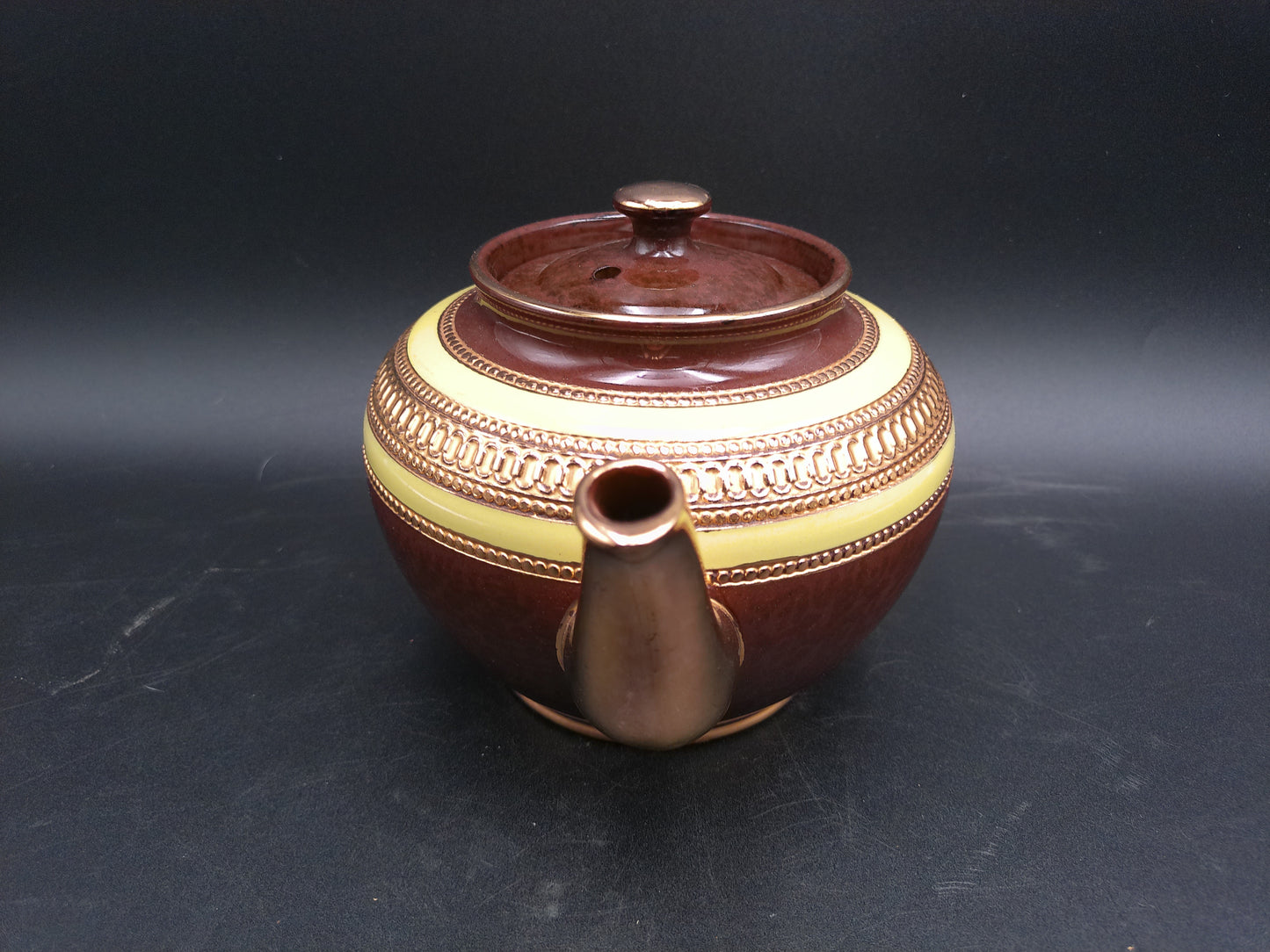 Pottery Made by Sadler in England Teapot  Brown Pink and Gold Stafford England