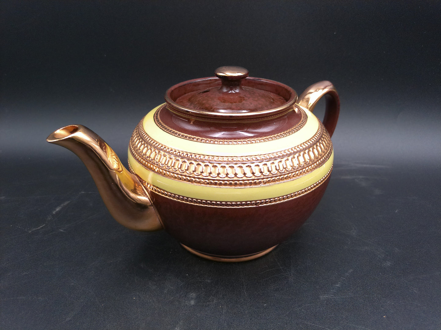Pottery Made by Sadler in England Teapot  Brown Pink and Gold Stafford England