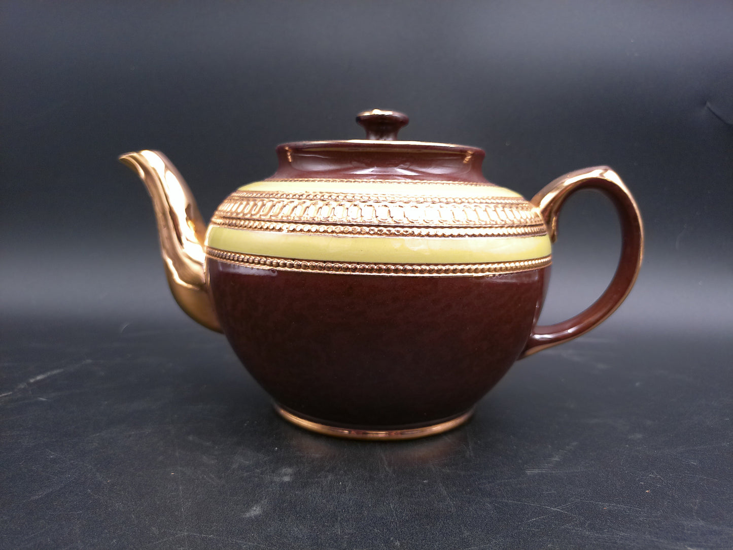Pottery Made by Sadler in England Teapot  Brown Pink and Gold Stafford England
