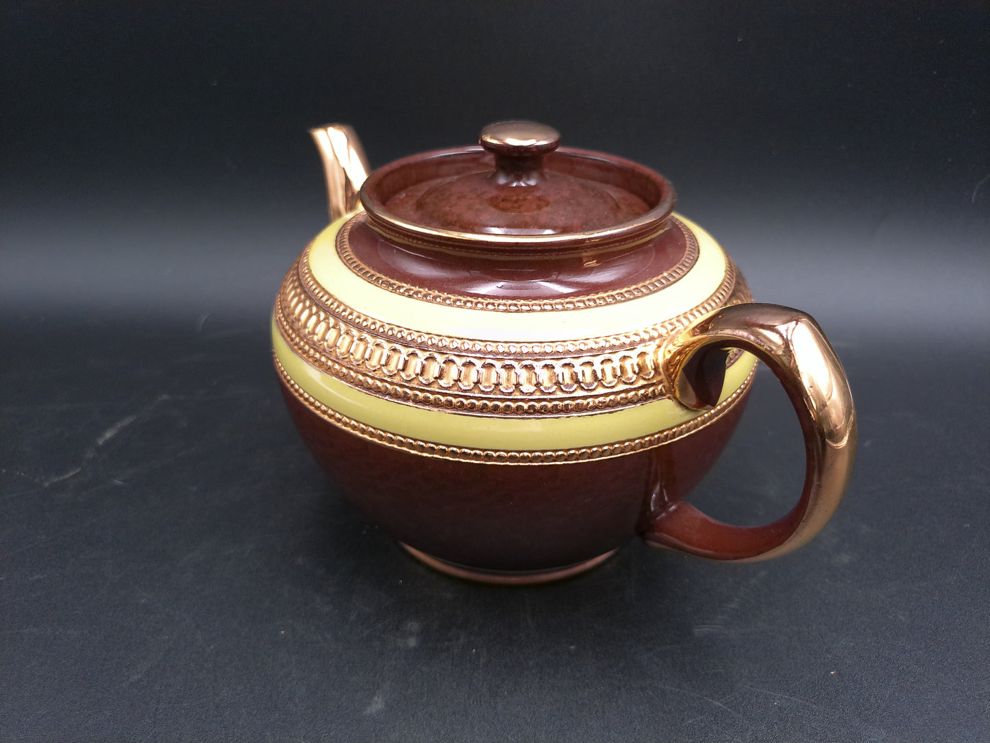Pottery Made by Sadler in England Teapot  Brown Pink and Gold Stafford England