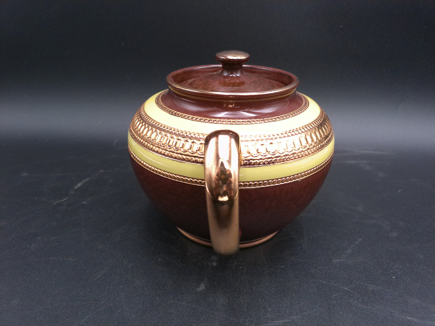 Pottery Made by Sadler in England Teapot  Brown Pink and Gold Stafford England