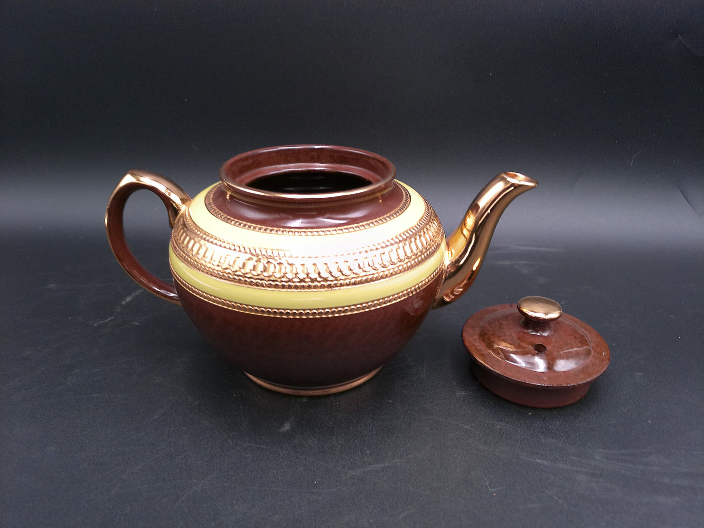 Pottery Made by Sadler in England Teapot  Brown Pink and Gold Stafford England