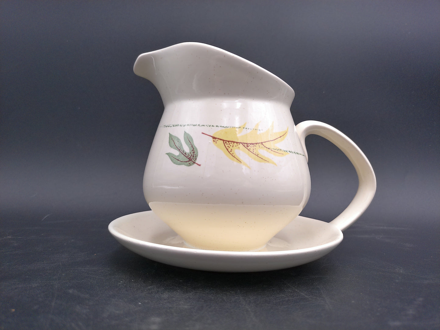 Franciscan Autumn Leaves Earthenware Gravy Boat w/ Attached Under Plate