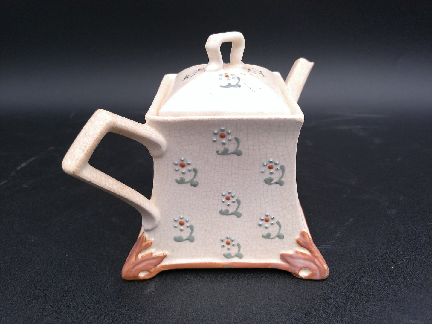 Pottery Teapot square design Vintage