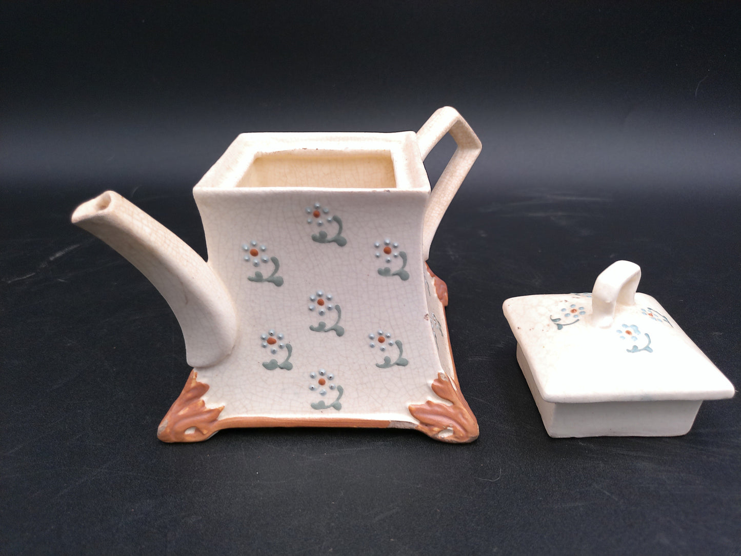 Pottery Teapot square design Vintage