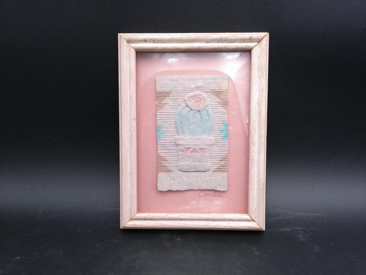 Vintage FIGI Graphics Southwest Art Cactus 3D Hand Cast Paper Signed Carlos Framed 8x6”