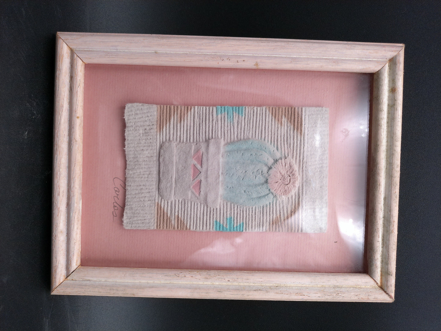 Vintage FIGI Graphics Southwest Art Cactus 3D Hand Cast Paper Signed Carlos Framed 8x6”