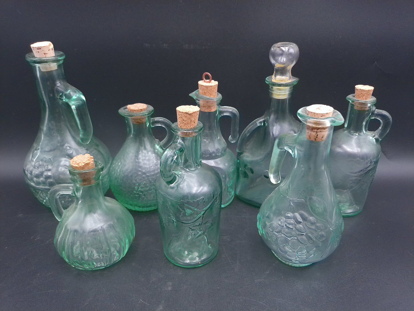 Mixed Lot Of 8 Seafoam Green Glass Bottles Some Stamped Canada all Corked