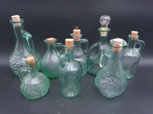 Mixed Lot Of 8 Seafoam Green Glass Bottles Some Stamped Canada all Corked