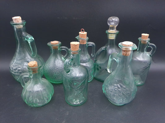 Mixed Lot Of 8 Seafoam Green Glass Bottles Some Stamped Canada all Corked