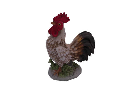 Homco Vintage Tan and Brown Porcelain Rooster 6.5 inches tall - no chips/cracks.