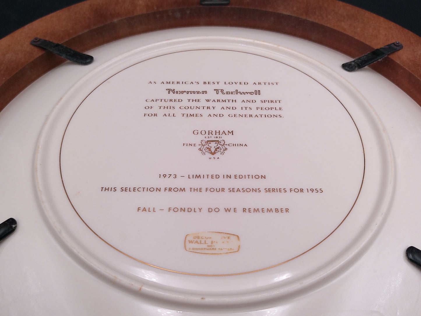 Norman Rockwell 1973 Limited Ed. "Four Seasons Ser and all Fondly We Do Remember plate