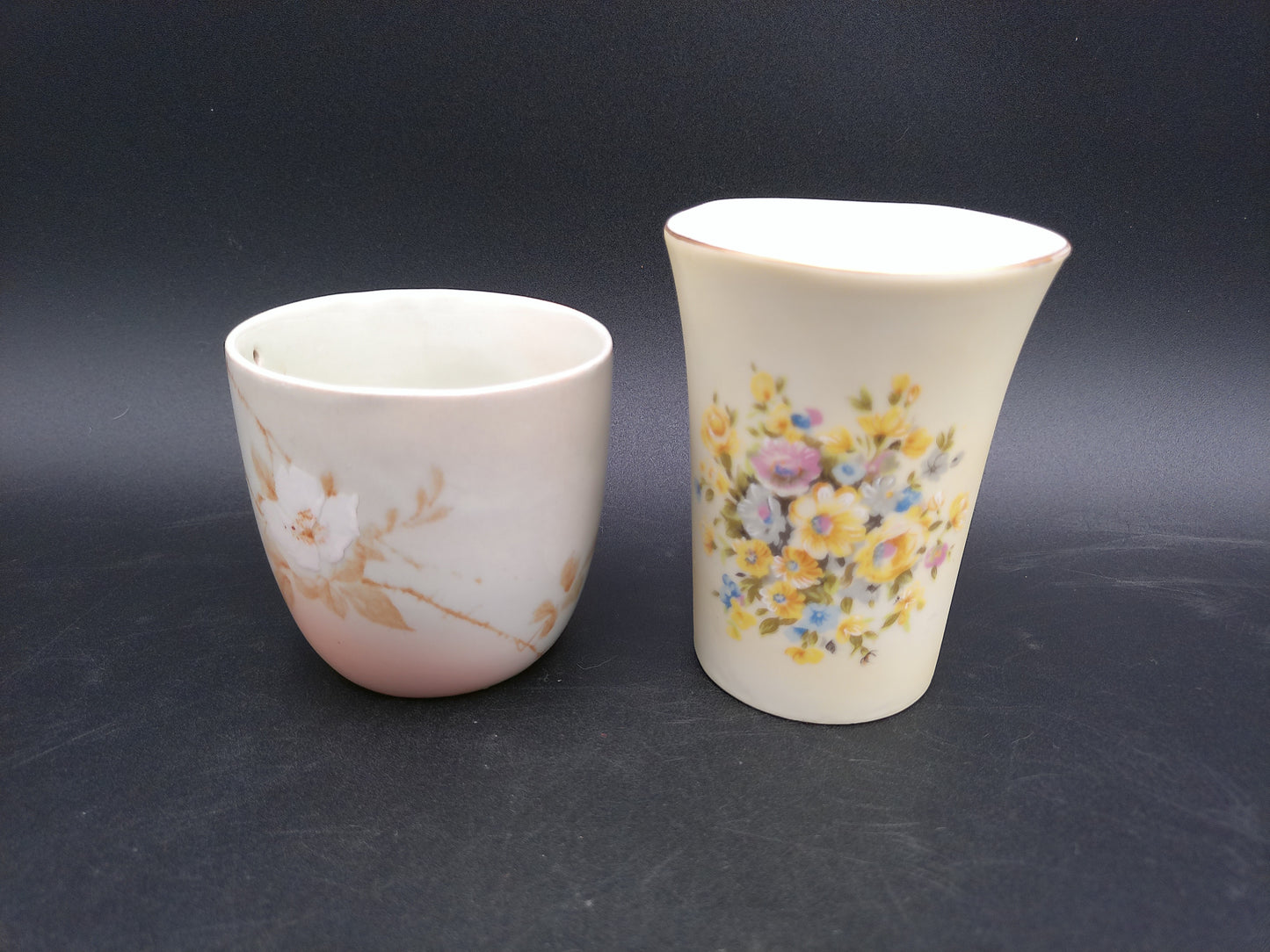 Lefton Pale Green Yellow Flowered Vanity  Drinking Cup and Cherry  Blossom Cup