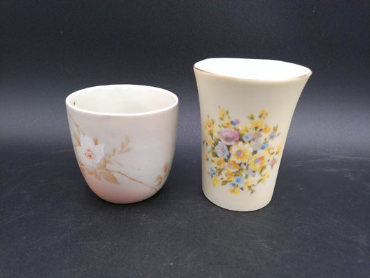 Lefton Pale Green Yellow Flowered Vanity  Drinking Cup and Cherry  Blossom Cup