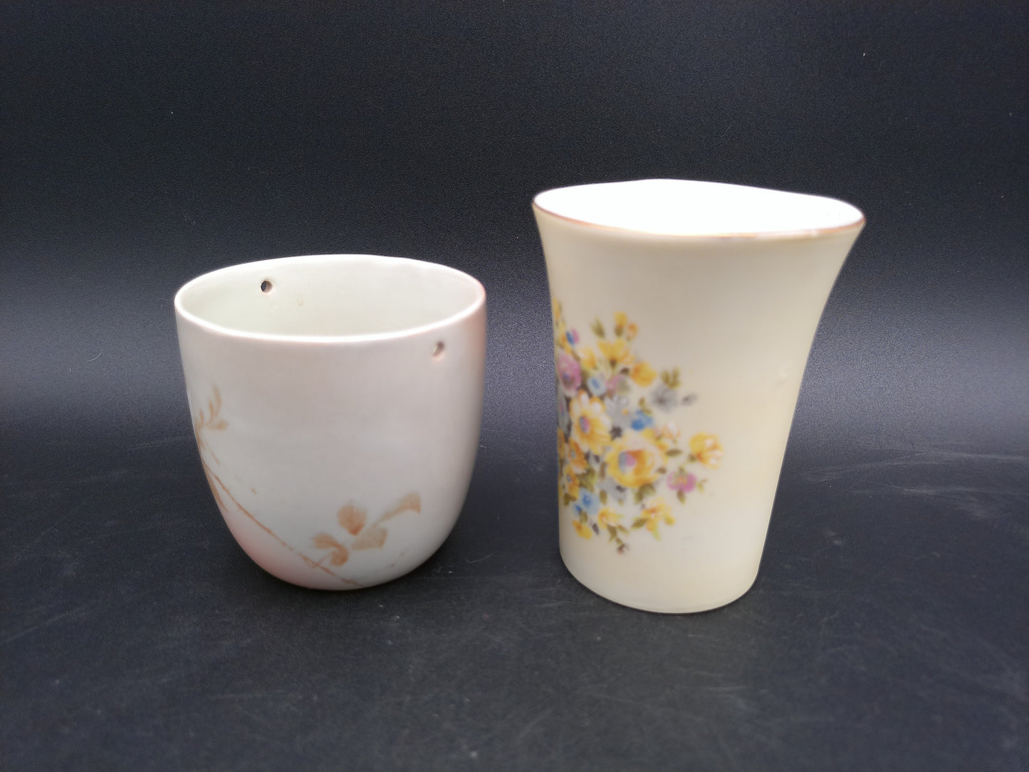 Lefton Pale Green Yellow Flowered Vanity  Drinking Cup and Cherry  Blossom Cup