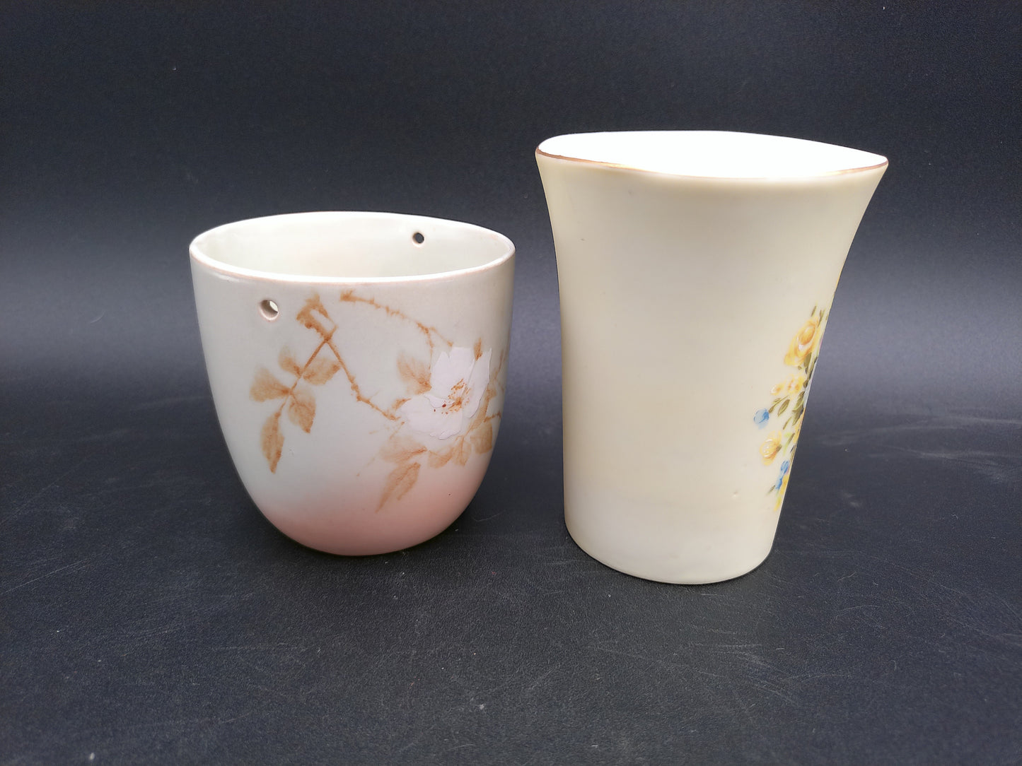Lefton Pale Green Yellow Flowered Vanity  Drinking Cup and Cherry  Blossom Cup