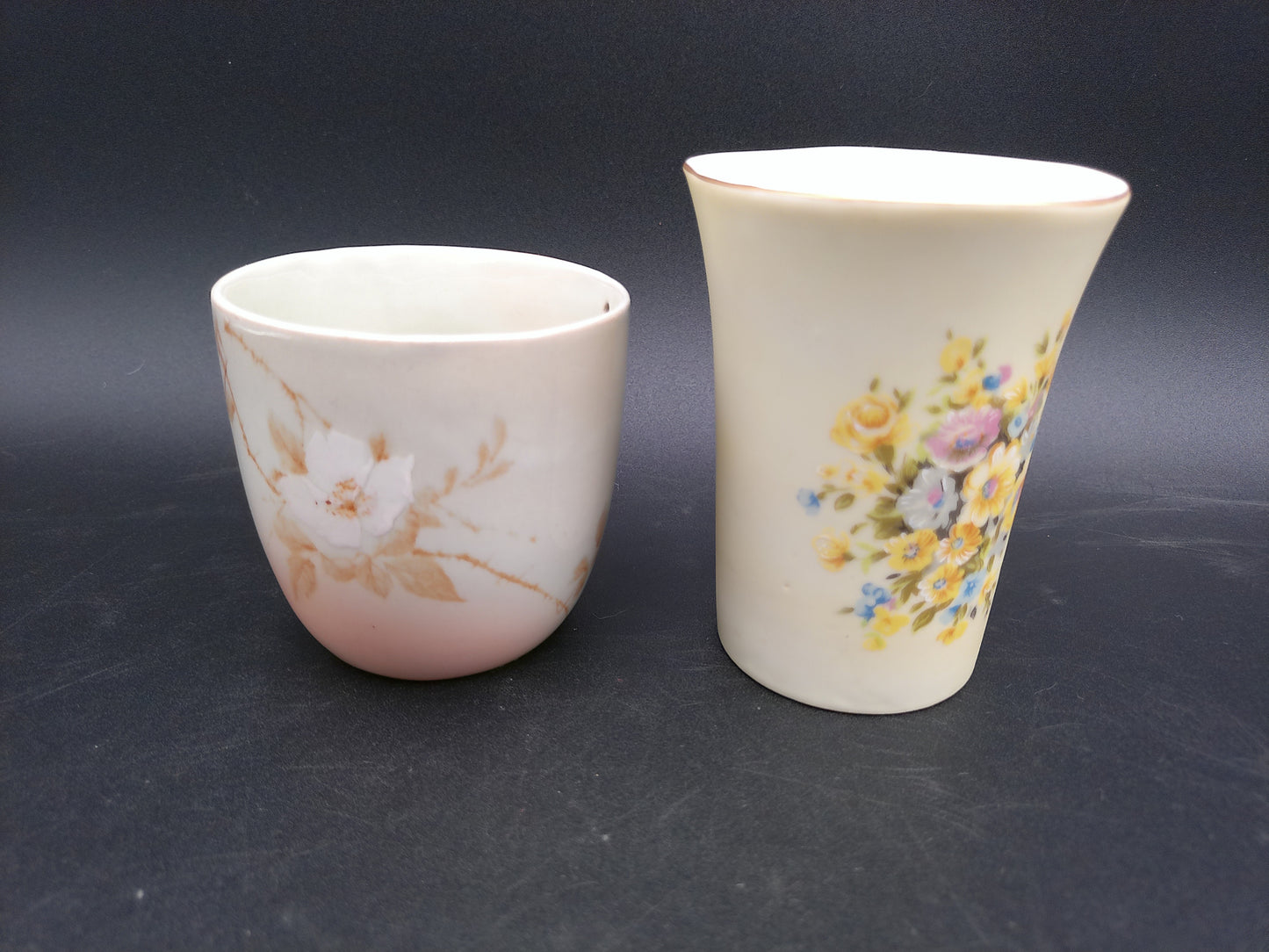 Lefton Pale Green Yellow Flowered Vanity  Drinking Cup and Cherry  Blossom Cup