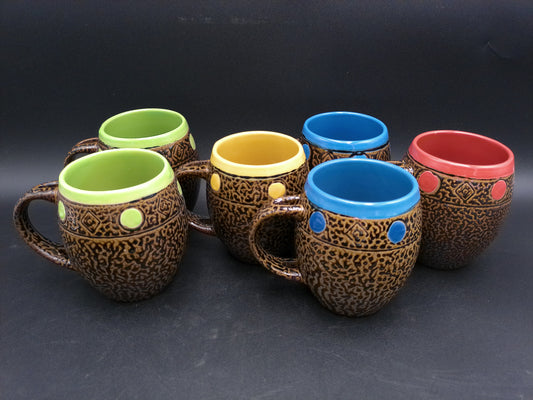 Pottery Coffee Mugs Lot of 6 Always Azul Pottery Dragonfly Flower Pinecone Coffee Mug Set Of 3