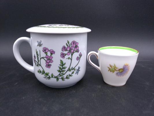 China Infuser Porcelain Tea Cup Mug Floral and Royal Doulton Glamis Thhistle Pattern cup