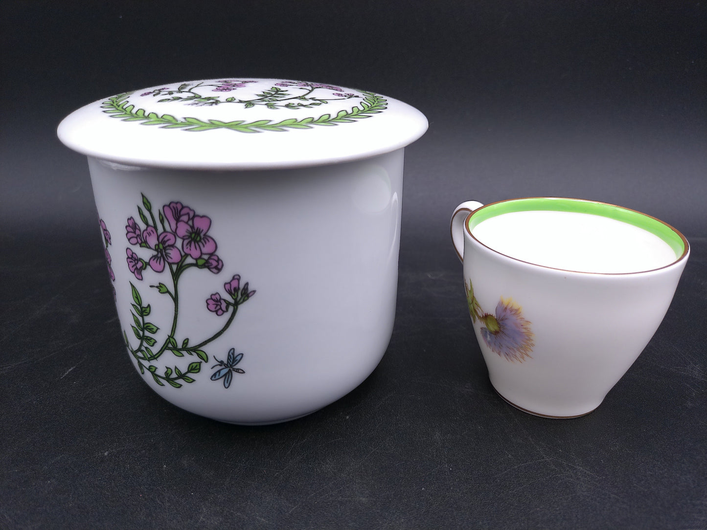 China Infuser Porcelain Tea Cup Mug Floral and Royal Doulton Glamis Thhistle Pattern cup