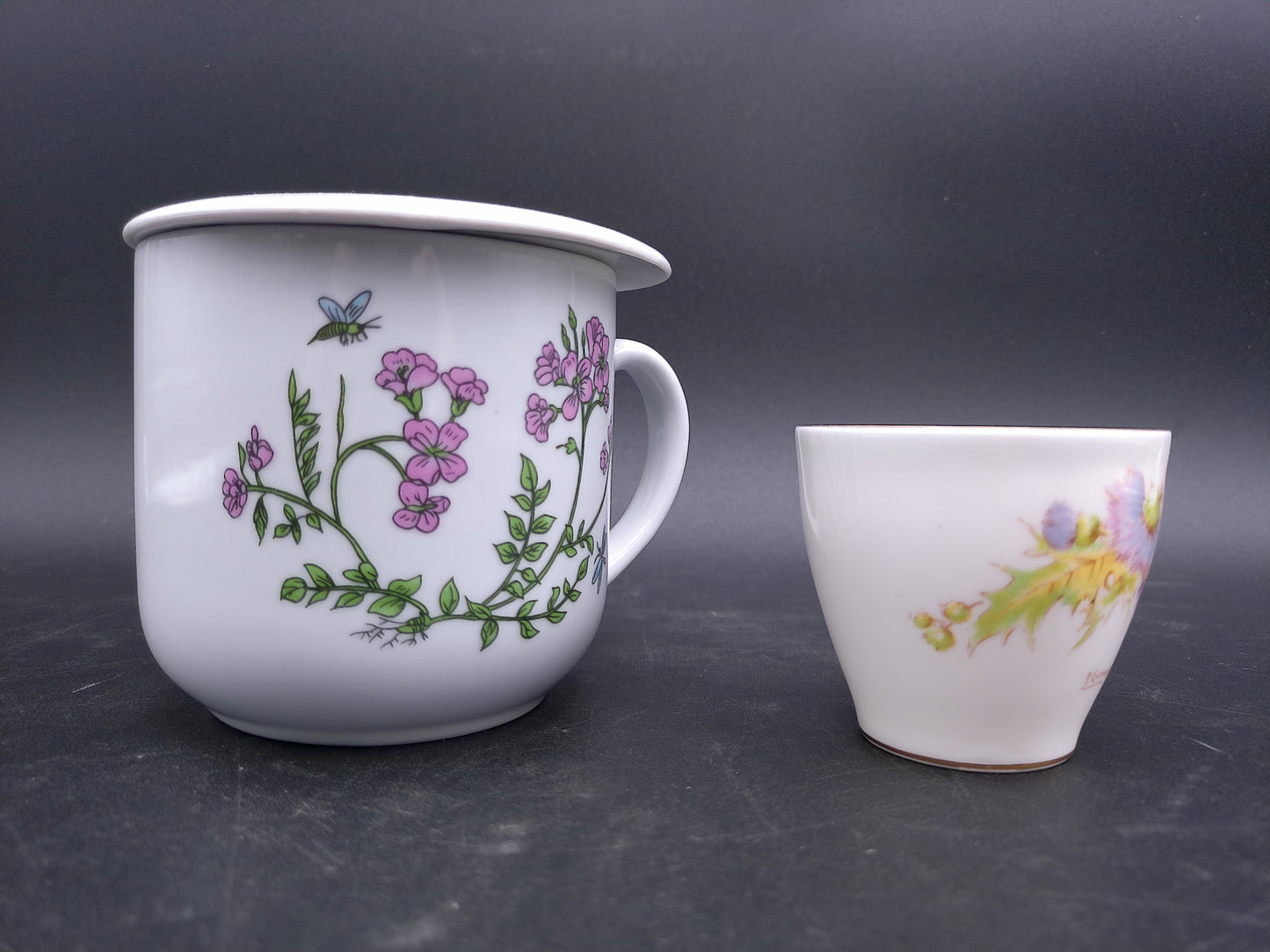 China Infuser Porcelain Tea Cup Mug Floral and Royal Doulton Glamis Thhistle Pattern cup