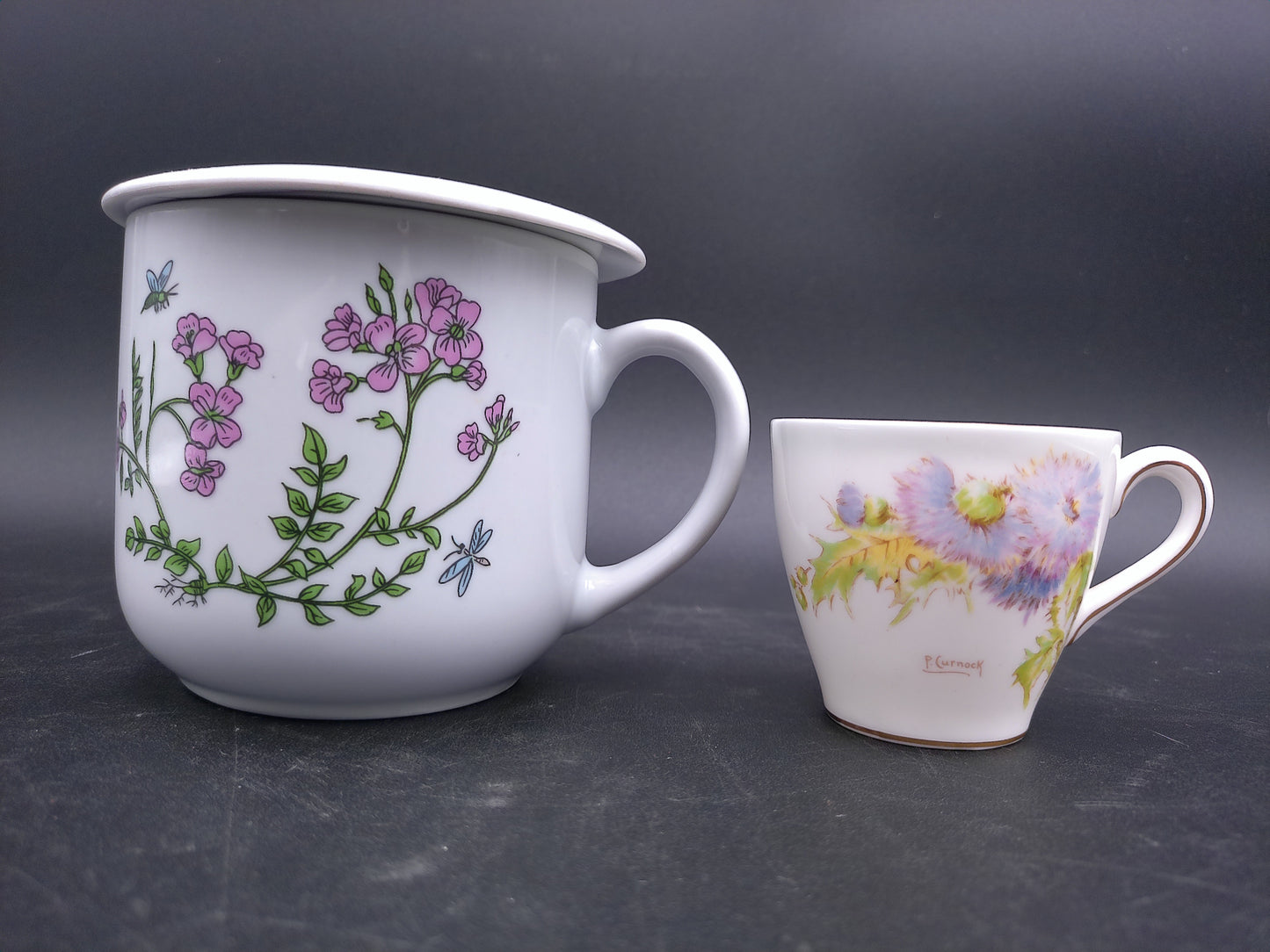 China Infuser Porcelain Tea Cup Mug Floral and Royal Doulton Glamis Thhistle Pattern cup