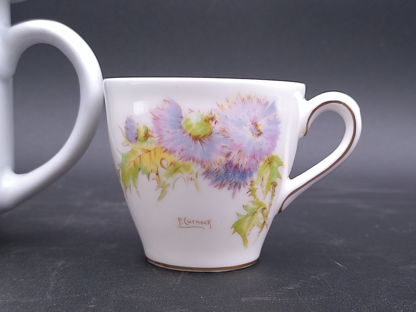 China Infuser Porcelain Tea Cup Mug Floral and Royal Doulton Glamis Thhistle Pattern cup