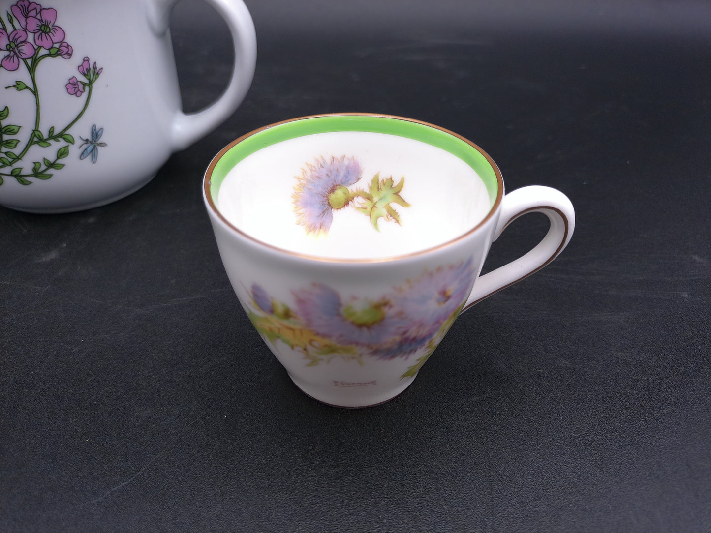 China Infuser Porcelain Tea Cup Mug Floral and Royal Doulton Glamis Thhistle Pattern cup