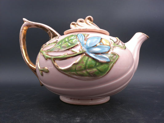 Pottery Hull Art Magnolia Pink Tea Set Gold Trim - Rare 1940s Vintage Made in USA