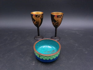 Japanese Gold Leaf Onagadori Rooster Black Lacquer Ware Stemware  Golden (24 Kt gilded)