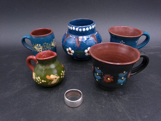 Coffee Mug Lot of 4 and Small Bowl Colorful some from Poland Swedish
