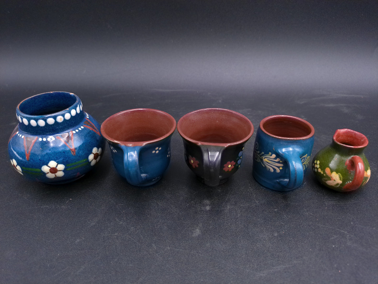 Coffee Mug Lot of 4 and Small Bowl Colorful some from Poland Swedish