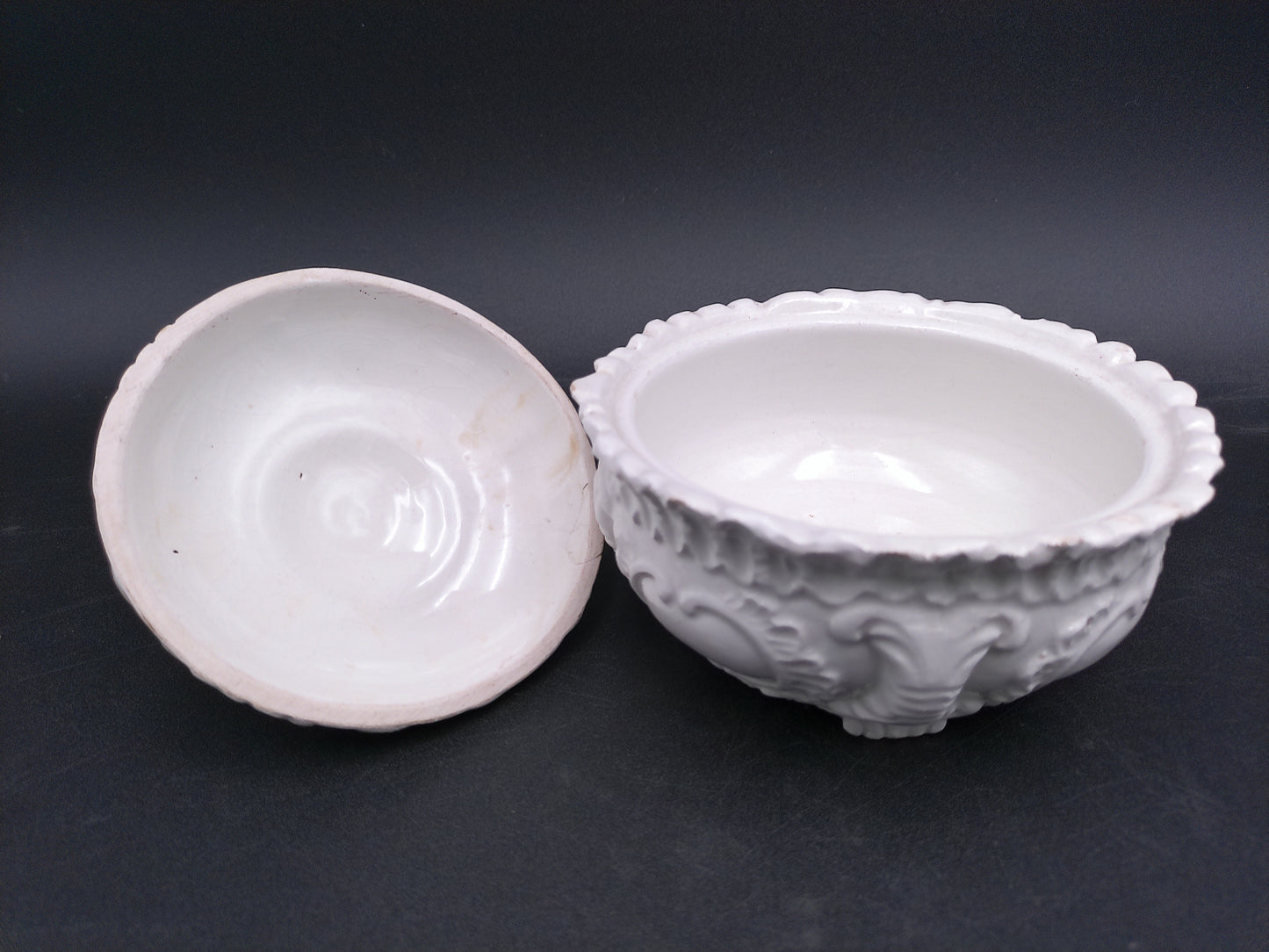 Milk Glass Footed Dish Bowl With Lid  Made in Italy No. 375