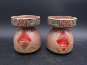 Native American Style Small Pottery qty 2 Vase Pot Candle holder  Artist Signed