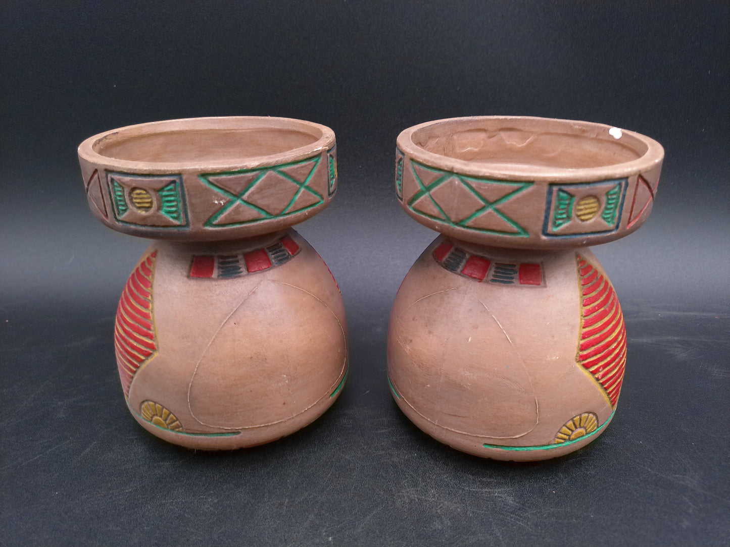 Native American Style Small Pottery qty 2 Vase Pot Candle holder  Artist Signed