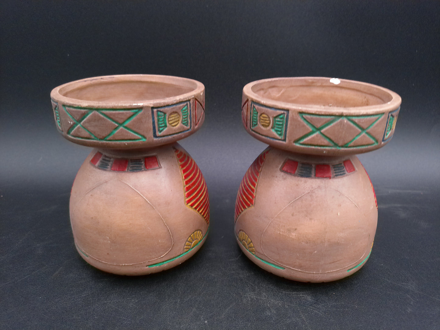 Native American Style Small Pottery qty 2 Vase Pot Candle holder  Artist Signed