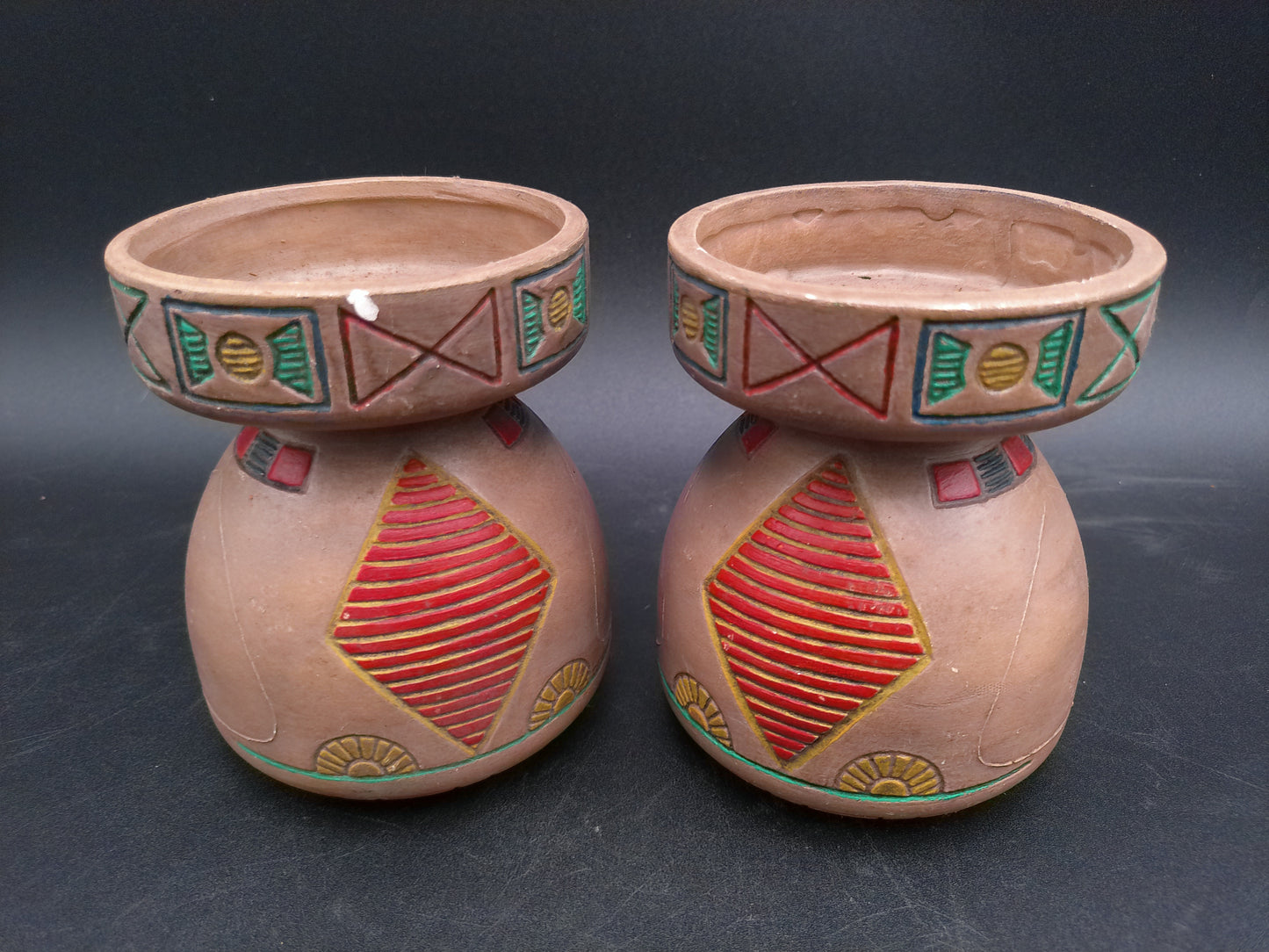 Native American Style Small Pottery qty 2 Vase Pot Candle holder  Artist Signed