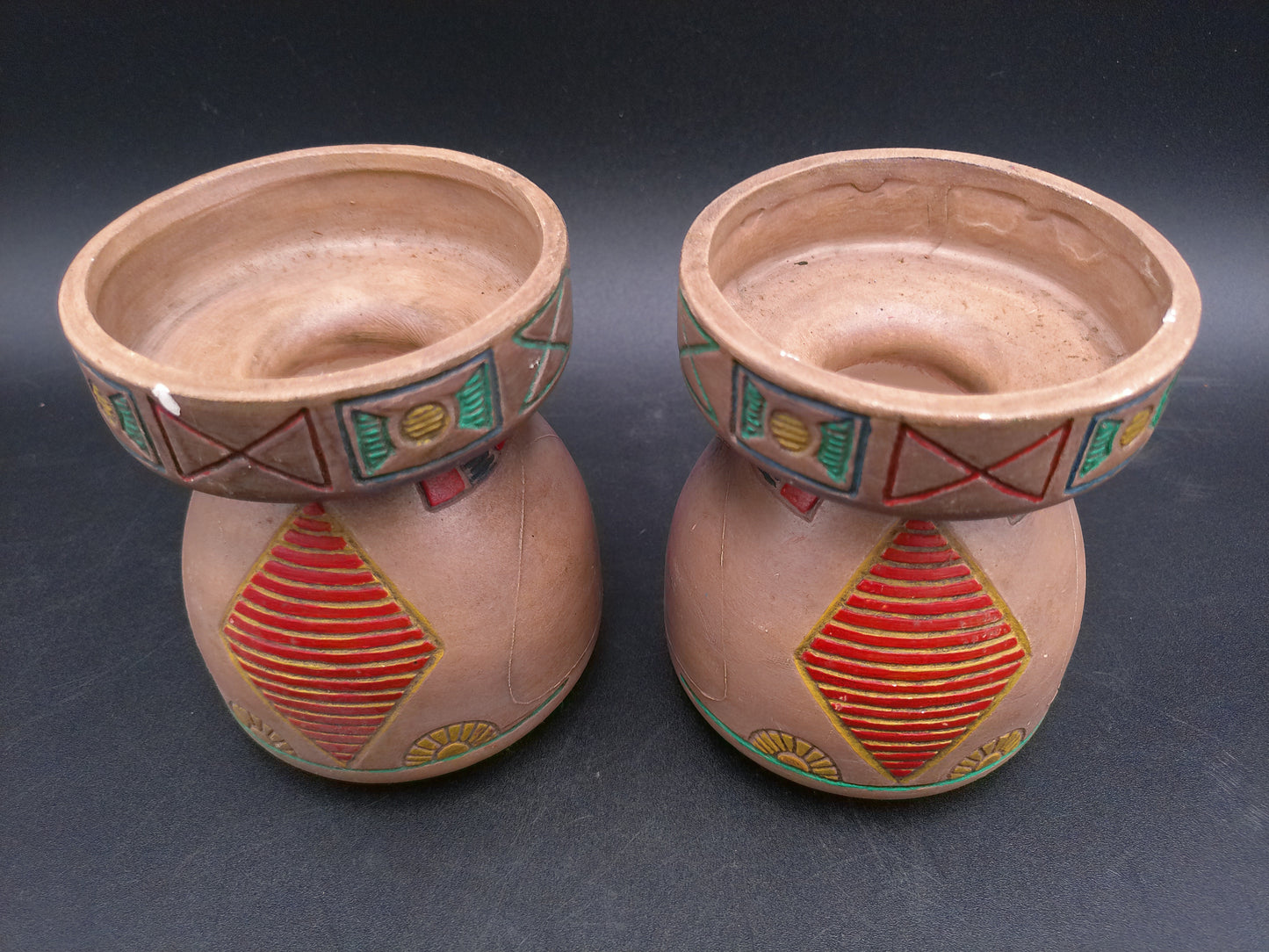 Native American Style Small Pottery qty 2 Vase Pot Candle holder  Artist Signed