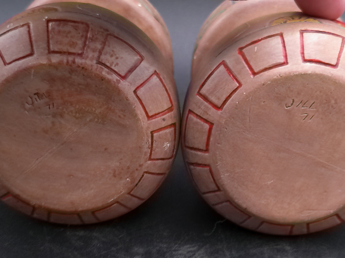 Native American Style Small Pottery qty 2 Vase Pot Candle holder  Artist Signed