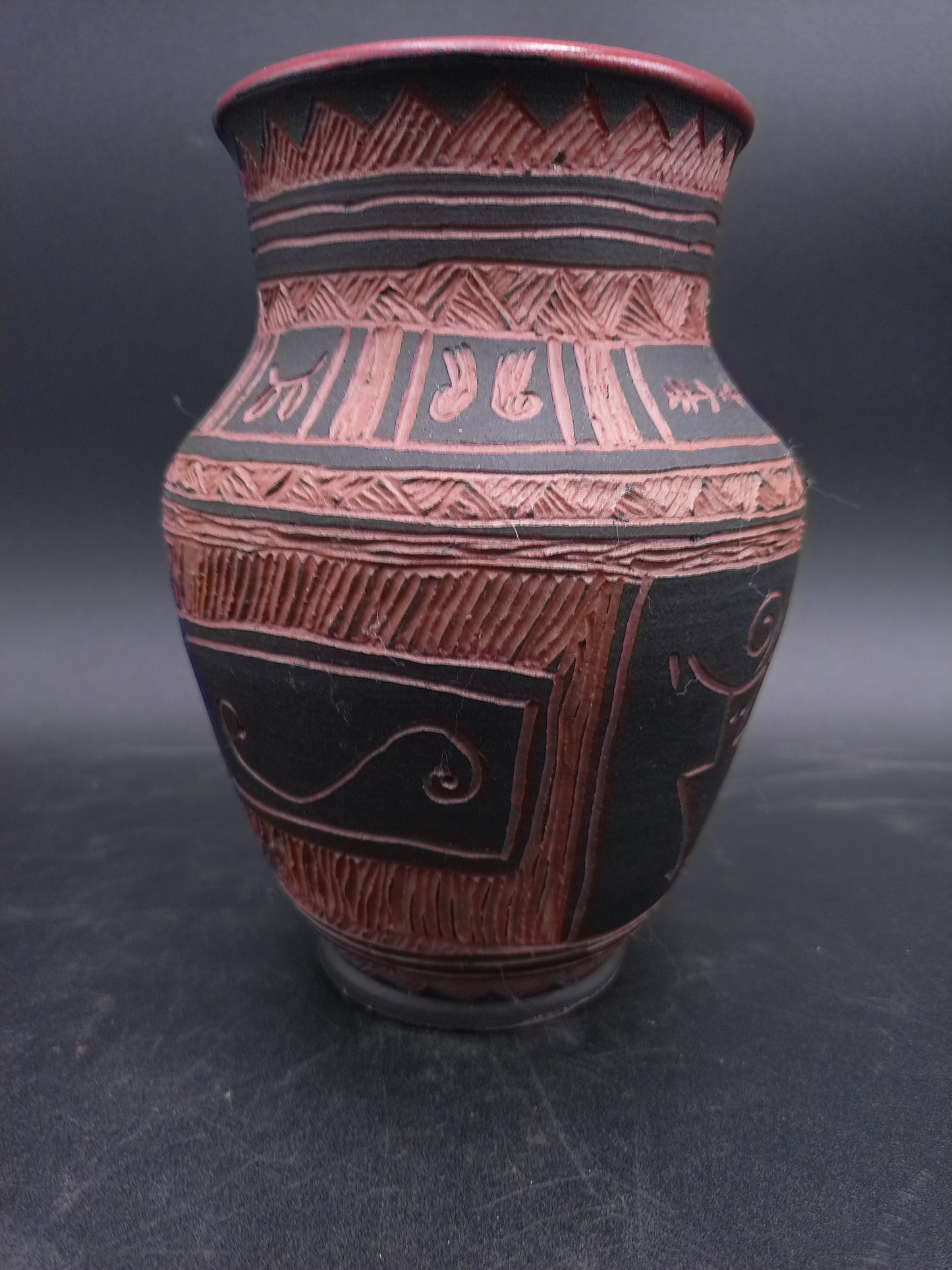 Clay Vase is a stunning piece of art. Handcrafted and signed by Eleanor HalwoodArtist Carolyn Adkisson