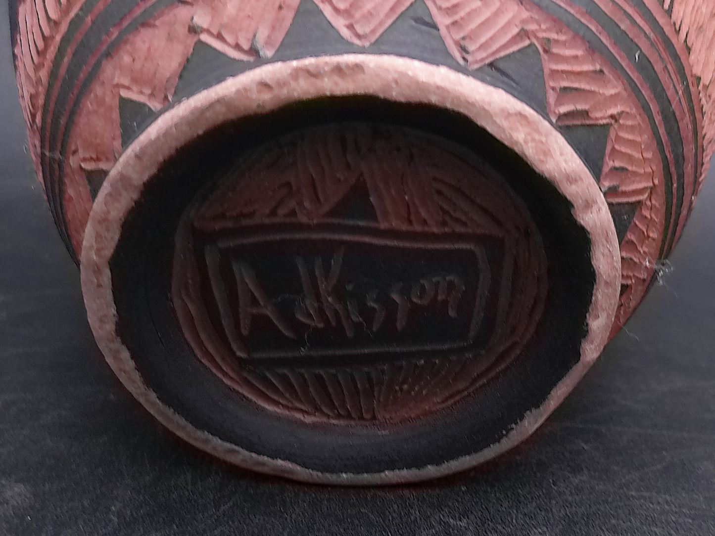 Clay Vase is a stunning piece of art. Handcrafted and signed by Eleanor HalwoodArtist Carolyn Adkisson