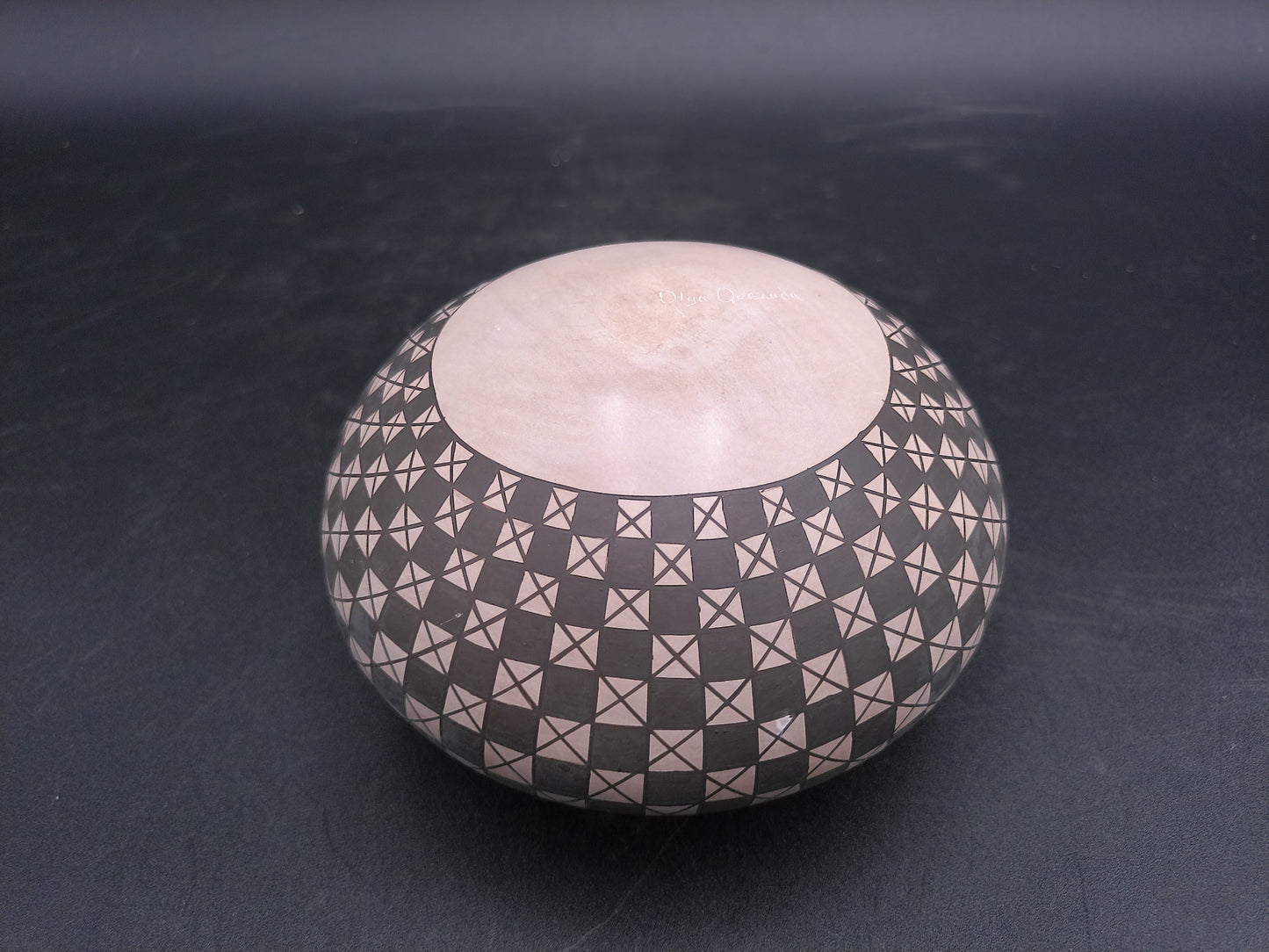 Clay Geometric Vase Mata Ortiz Pottery Signed by Artist Olga Quezada