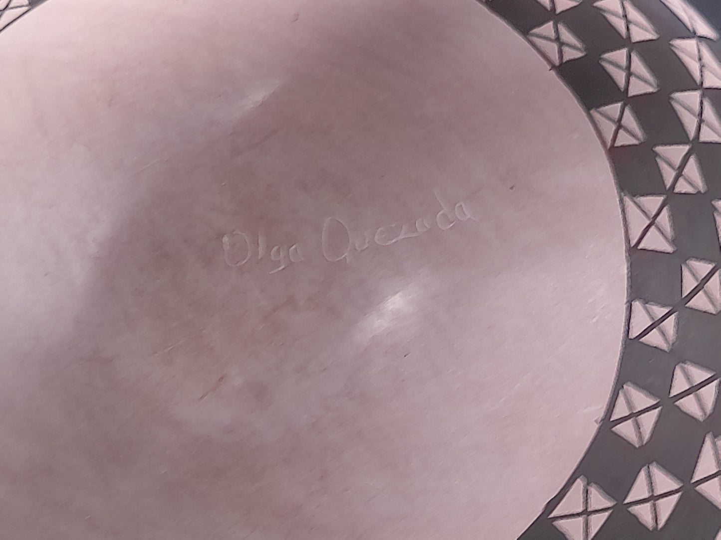 Clay Geometric Vase Mata Ortiz Pottery Signed by Artist Olga Quezada