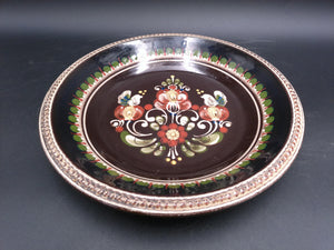 Swiss Ceramic Dark Brown Decorative Floral Design Plate