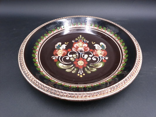 Swiss Ceramic Dark Brown Decorative Floral Design Plate