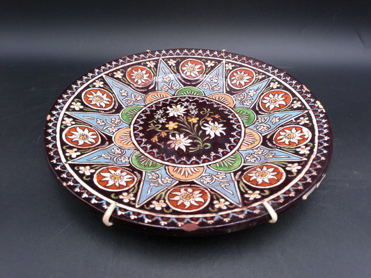 Hand Painted Enamel On Wire Hanging Plate Floral Design