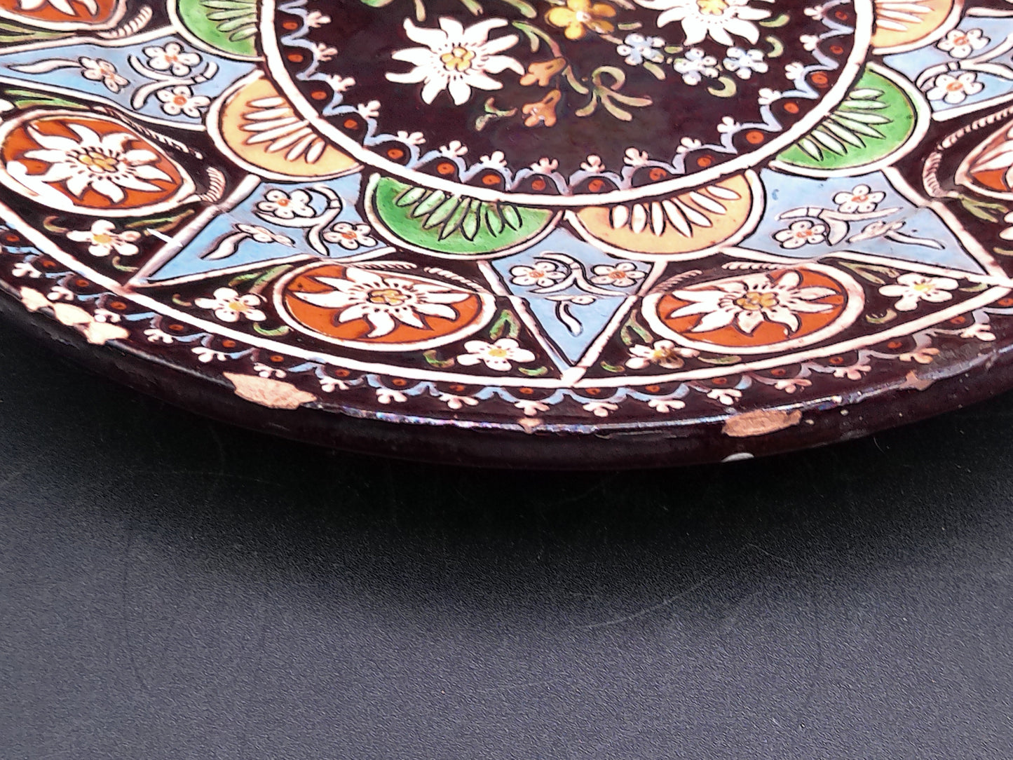 Hand Painted Enamel On Wire Hanging Plate Floral Design