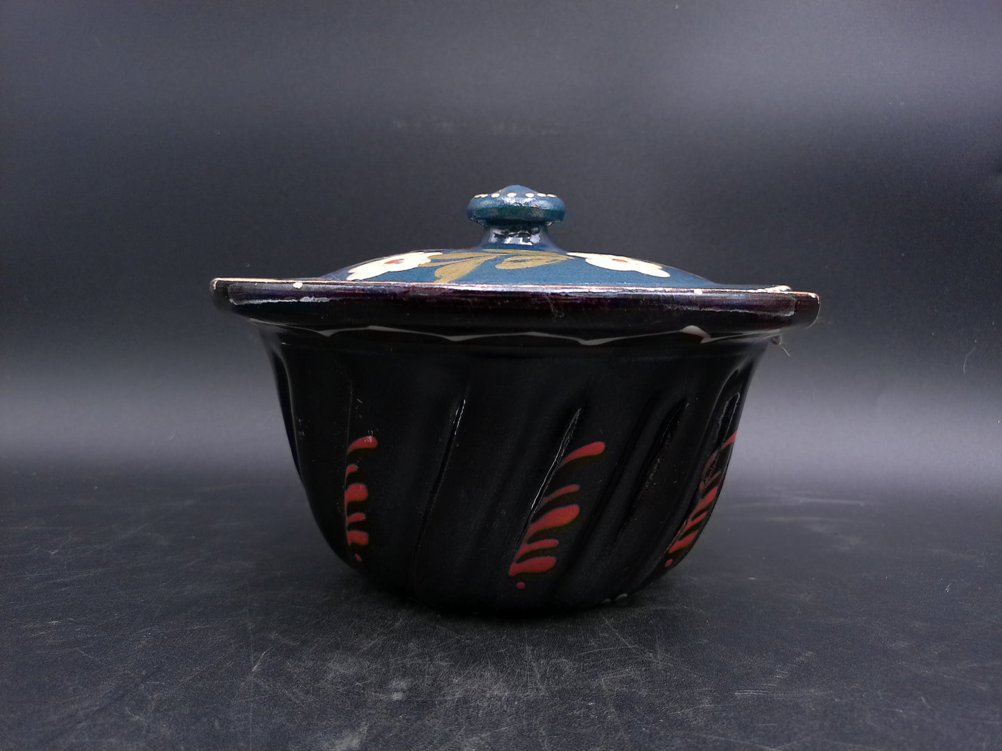 Hand Painted Enamel French Pottery Jelly or Cake Mold